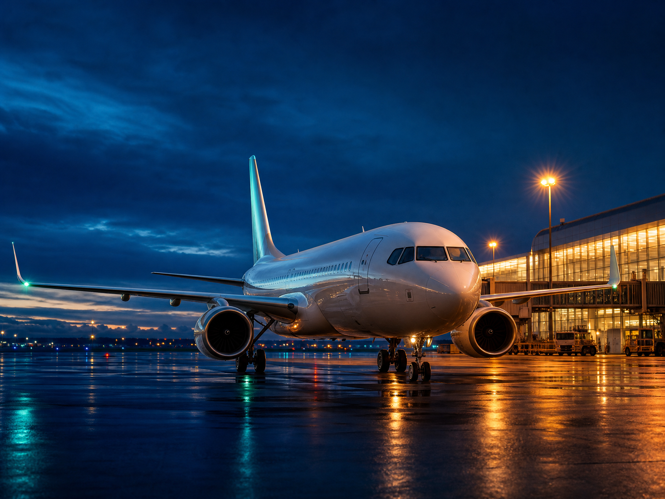 Unbranded passenger aircraft at an airport